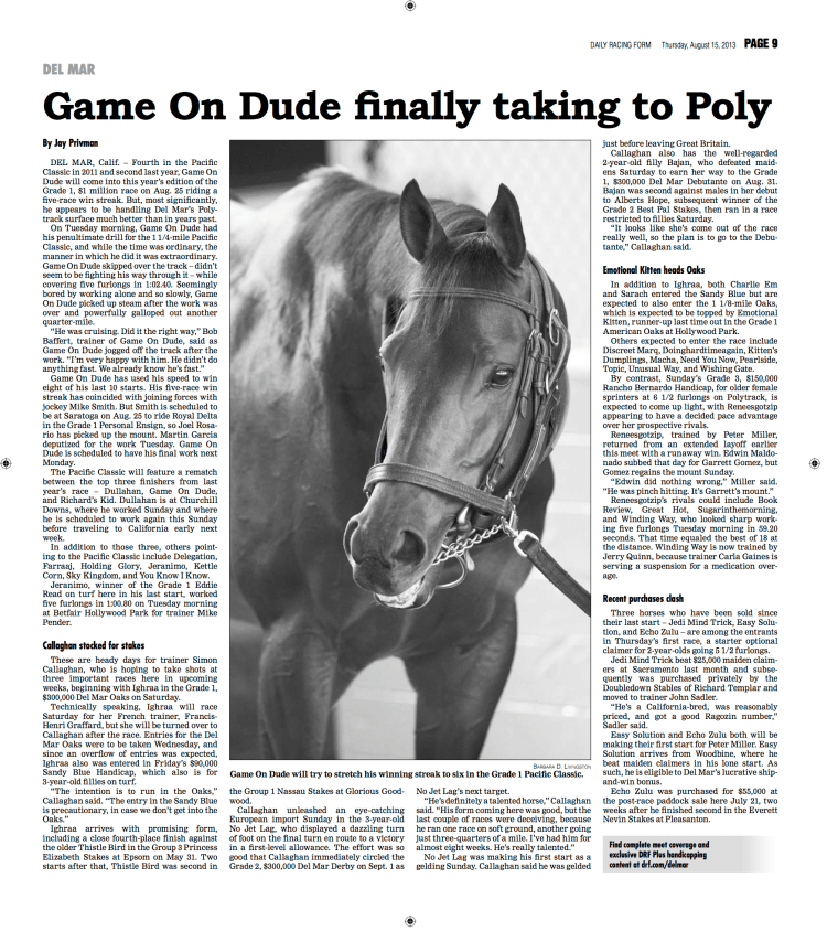 Daily Racing Form Inside Page