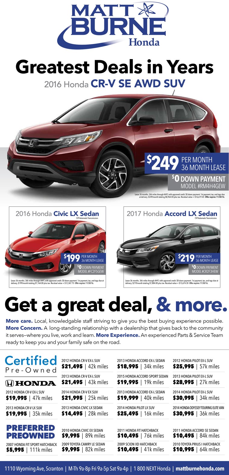 Matt Burne Honda Full Page Newspaper Ad