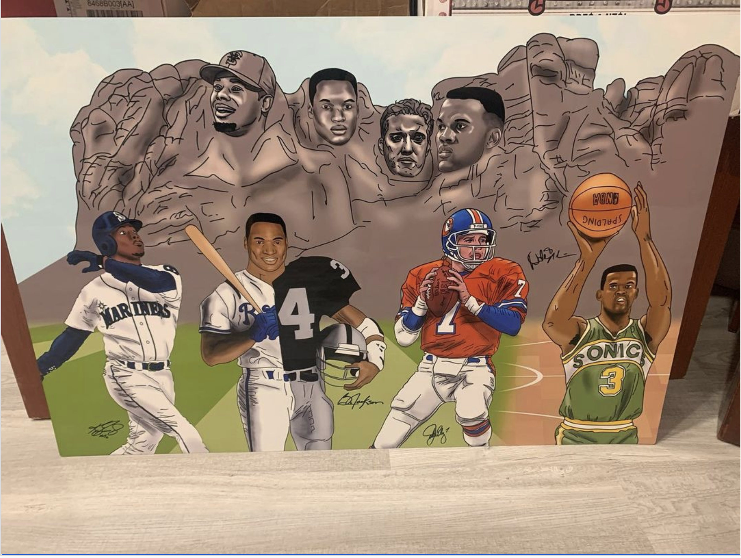 36 x 24 "Mount Rushmore" Illustration final product. Printed on Glass.