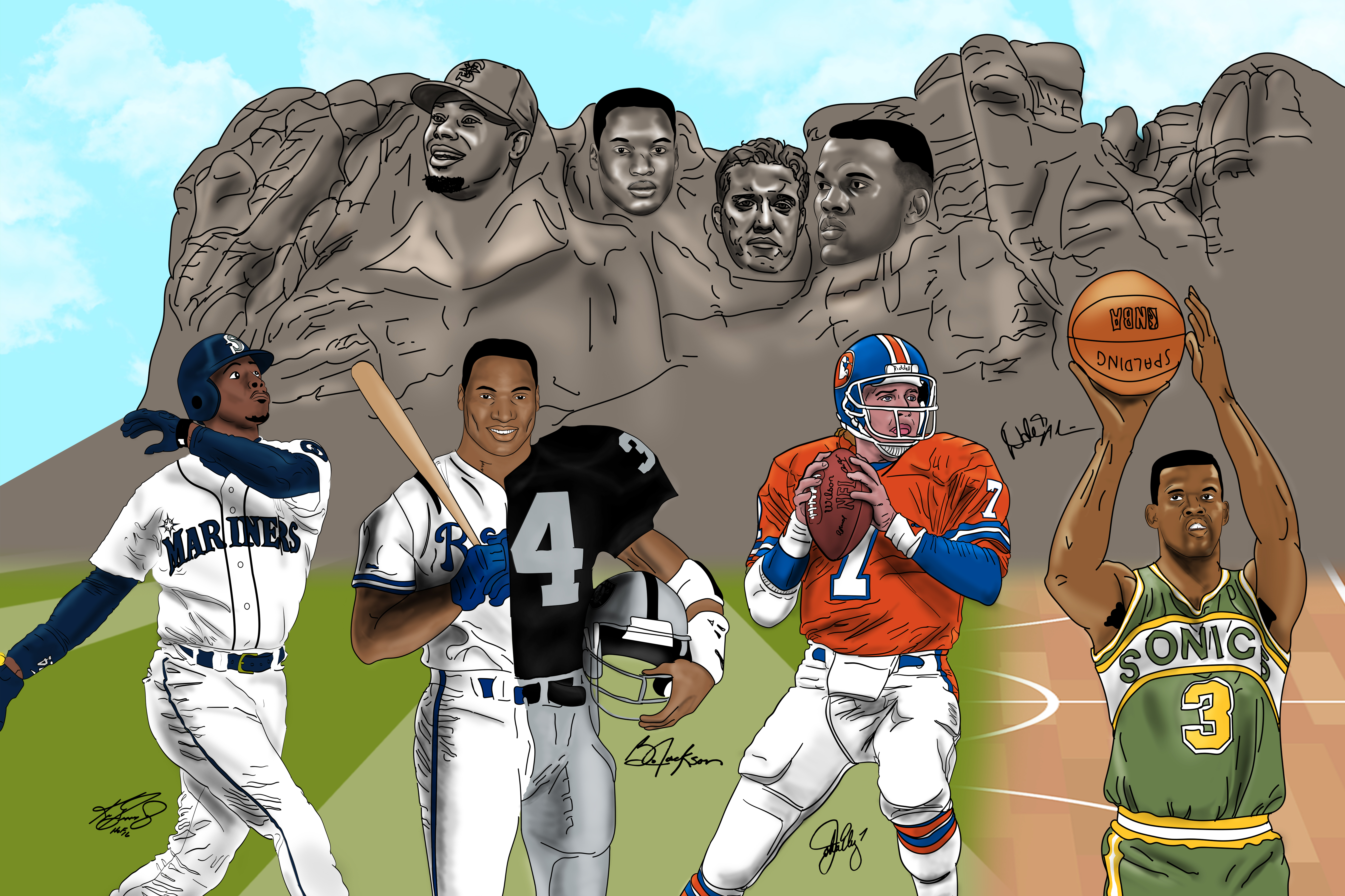 36 x 24 "Mount Rushmore" Illustration. Digital Illustration done with Adobe Photoshop, Adobe Illustrator and Wacom Bamboo Tablet